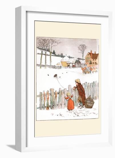 Four and Twenty Blackbirds; Children Look at Blackbirds in the Field of Snow-Randolph Caldecott-Framed Art Print