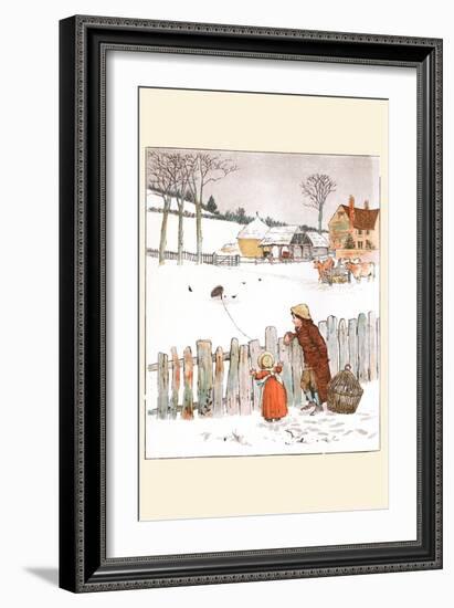 Four and Twenty Blackbirds; Children Look at Blackbirds in the Field of Snow-Randolph Caldecott-Framed Art Print