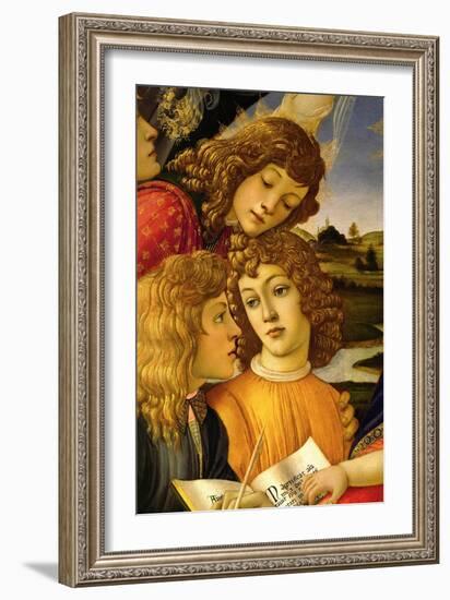 Four angels. Detail from the Coronation of the Madonna and Child (Madonna of the Magnificat).-Sandro Botticelli-Framed Giclee Print