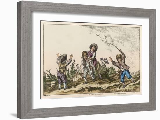 Four Boys Playing Le Cheval Fondu Known in the Uk as Itchy or Warney-Francois Boucher-Framed Art Print