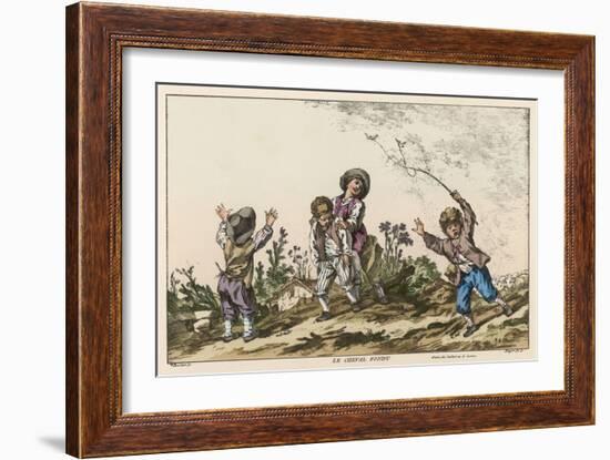 Four Boys Playing Le Cheval Fondu Known in the Uk as Itchy or Warney-Francois Boucher-Framed Art Print