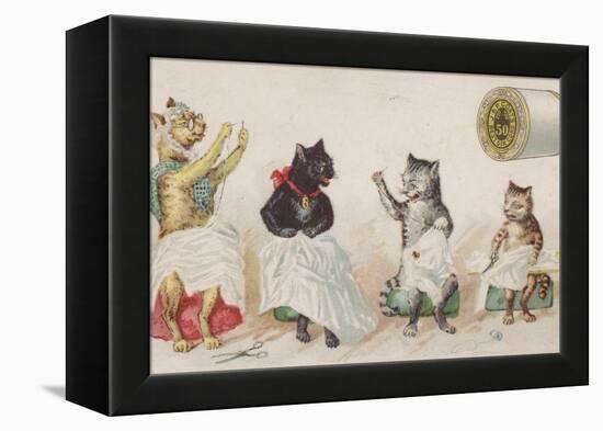 Four Busy Cats Sewing-American School-Framed Premier Image Canvas