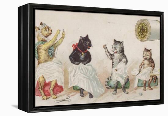 Four Busy Cats Sewing-American School-Framed Premier Image Canvas