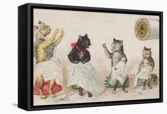 Four Busy Cats Sewing-American School-Framed Premier Image Canvas