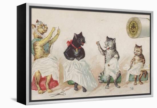 Four Busy Cats Sewing-American School-Framed Premier Image Canvas