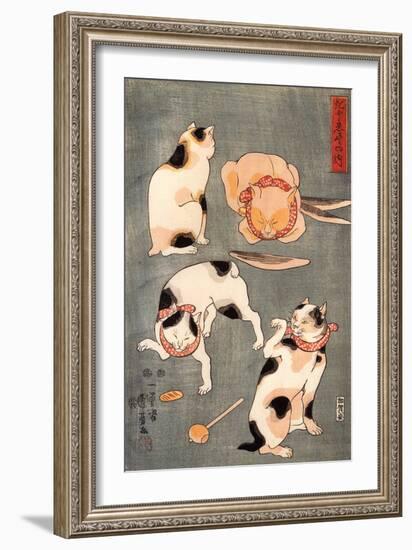 Four Cats in Different Poses-Kuniyoshi Utagawa-Framed Premium Giclee Print