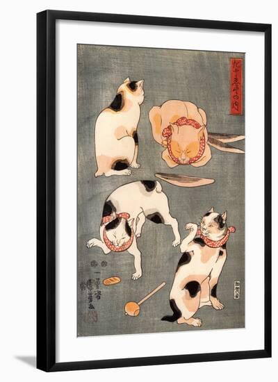 Four Cats in Different Poses-Kuniyoshi Utagawa-Framed Giclee Print