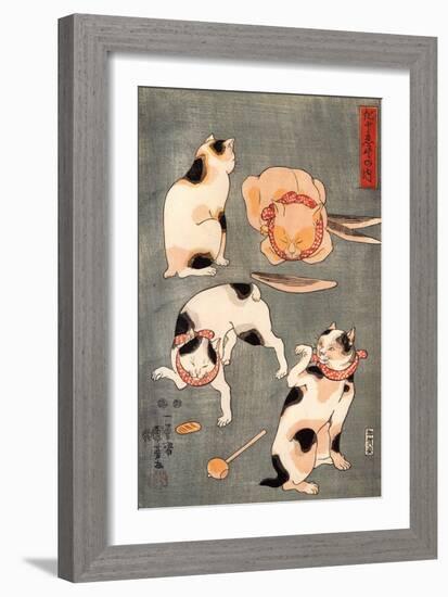 Four Cats in Different Poses-Kuniyoshi Utagawa-Framed Giclee Print