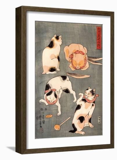 Four Cats in Different Poses-Kuniyoshi Utagawa-Framed Giclee Print