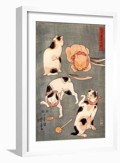 Four Cats in Different Poses-Kuniyoshi Utagawa-Framed Giclee Print