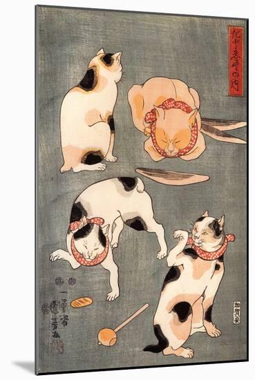Four Cats in Different Poses-Kuniyoshi Utagawa-Mounted Giclee Print