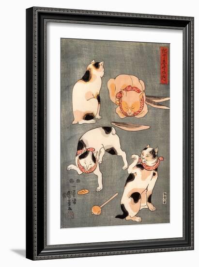 Four Cats in Different Poses-Kuniyoshi Utagawa-Framed Giclee Print