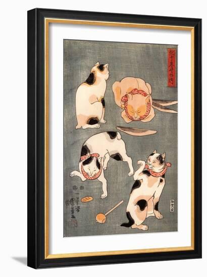 Four Cats in Different Poses-Kuniyoshi Utagawa-Framed Giclee Print