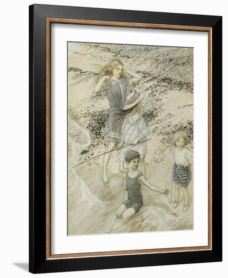 Four Children at the Seashore, 1910 (W/C on Paper)-Arthur Rackham-Framed Giclee Print