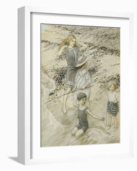 Four Children at the Seashore, 1910 (W/C on Paper)-Arthur Rackham-Framed Giclee Print