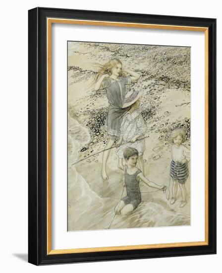 Four Children at the Seashore, 1910 (W/C on Paper)-Arthur Rackham-Framed Giclee Print