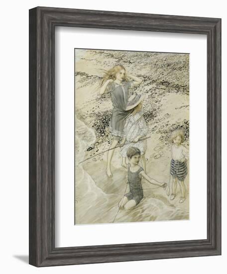 Four Children at the Seashore, 1910 (W/C on Paper)-Arthur Rackham-Framed Giclee Print