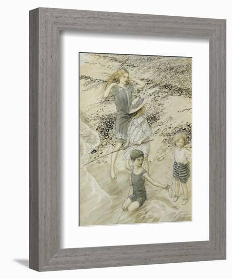 Four Children at the Seashore, 1910 (W/C on Paper)-Arthur Rackham-Framed Giclee Print