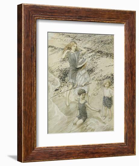 Four Children at the Seashore, 1910 (W/C on Paper)-Arthur Rackham-Framed Giclee Print