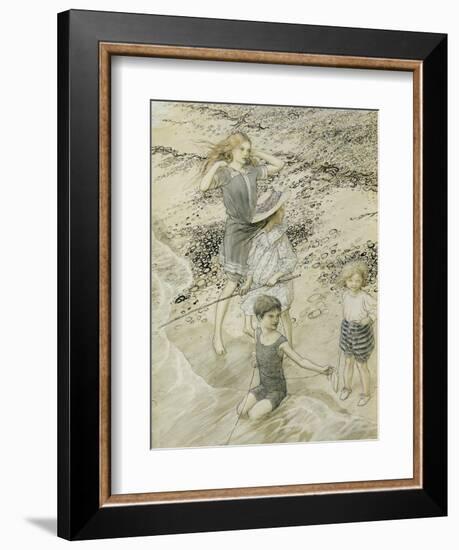 Four Children at the Seashore, 1910 (W/C on Paper)-Arthur Rackham-Framed Giclee Print