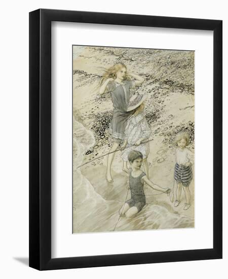 Four Children at the Seashore, 1910 (W/C on Paper)-Arthur Rackham-Framed Giclee Print