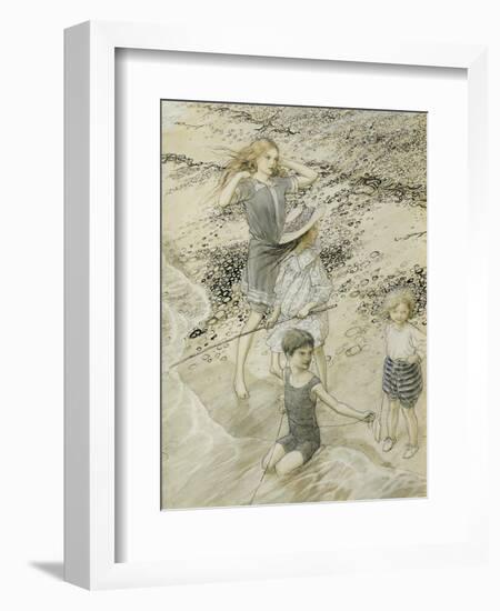 Four Children at the Seashore, 1910 (W/C on Paper)-Arthur Rackham-Framed Giclee Print