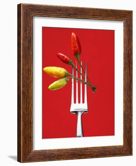 Four Chili Peppers on a Fork-Marc O^ Finley-Framed Photographic Print