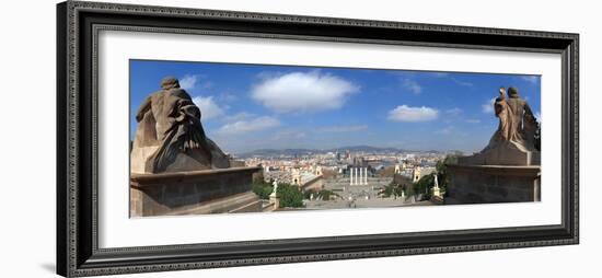 Four columns to the magic fountain from Passeig Cascades, Placa del Marques de Foronda, Barcelon...-null-Framed Photographic Print