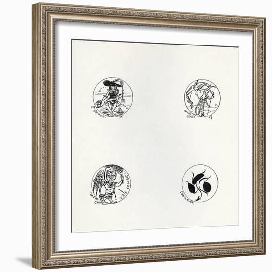 Four Designs for New Coinage, 1893 (Litho)-Aubrey Beardsley-Framed Giclee Print