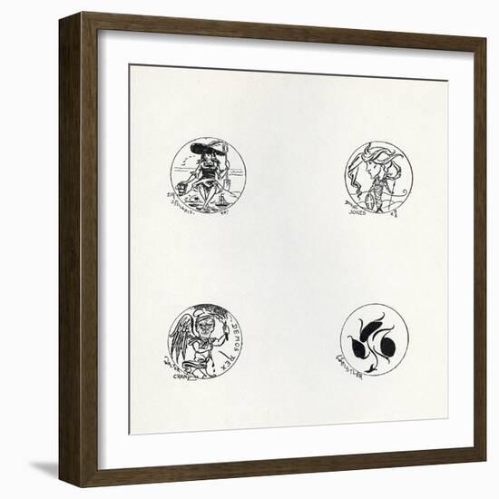 Four Designs for New Coinage, 1893 (Litho)-Aubrey Beardsley-Framed Giclee Print