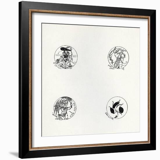 Four Designs for New Coinage, 1893 (Litho)-Aubrey Beardsley-Framed Giclee Print