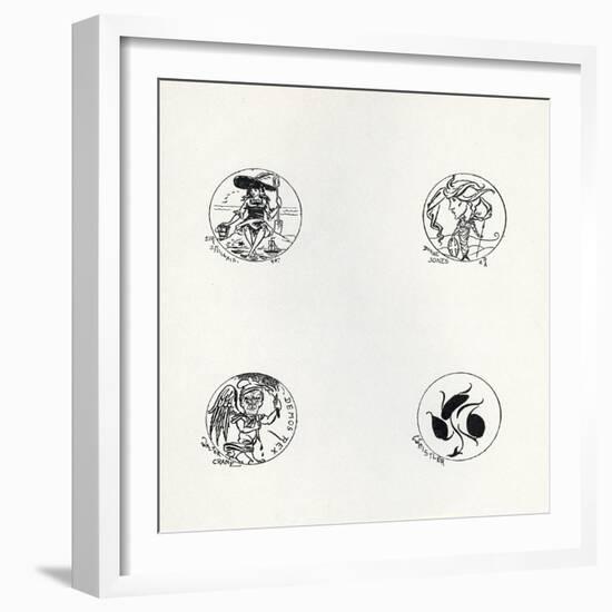 Four Designs for New Coinage, 1893 (Litho)-Aubrey Beardsley-Framed Giclee Print