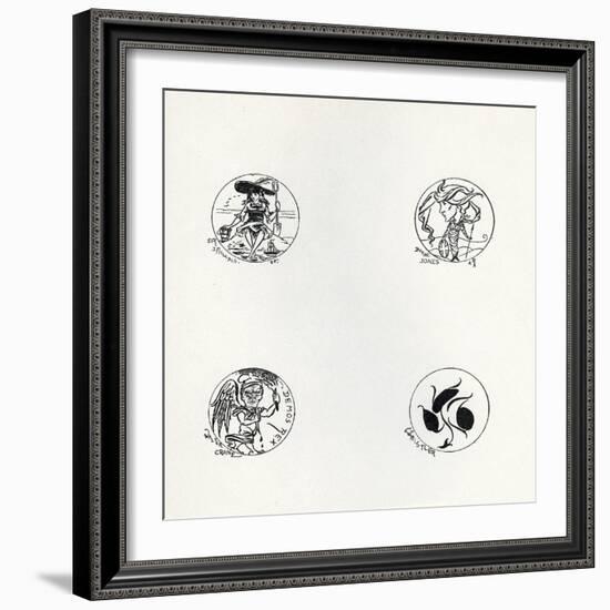 Four Designs for New Coinage, 1893 (Litho)-Aubrey Beardsley-Framed Giclee Print