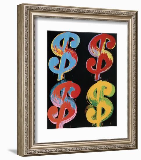 Four Dollar Signs, c.1982 (blue, red, orange, yellow)-Andy Warhol-Framed Art Print