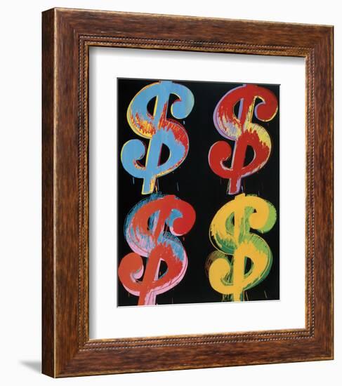 Four Dollar Signs, c.1982 (blue, red, orange, yellow)-Andy Warhol-Framed Art Print