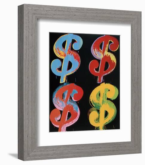 Four Dollar Signs, c.1982 (blue, red, orange, yellow)-Andy Warhol-Framed Art Print