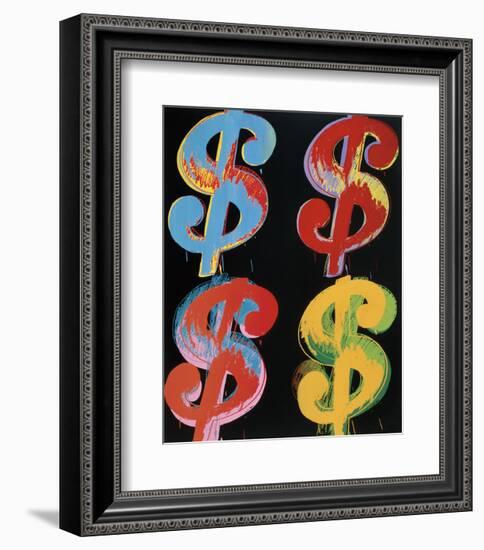 Four Dollar Signs, c.1982 (blue, red, orange, yellow)-Andy Warhol-Framed Art Print