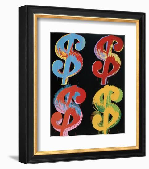 Four Dollar Signs, c.1982 (blue, red, orange, yellow)-Andy Warhol-Framed Art Print