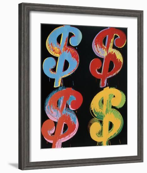 Four Dollar Signs, c.1982 (blue, red, orange, yellow)-Andy Warhol-Framed Giclee Print