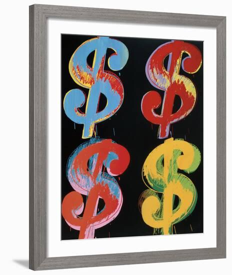 Four Dollar Signs, c.1982 (blue, red, orange, yellow)-Andy Warhol-Framed Art Print