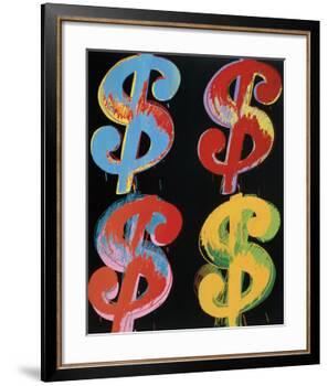 Four Dollar Signs, c.1982 (blue, red, orange, yellow)-Andy Warhol-Framed Art Print