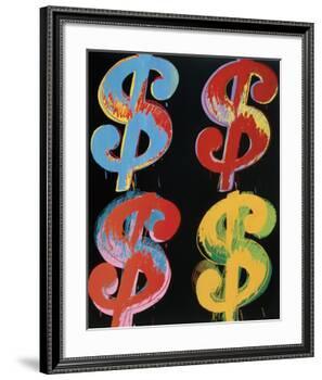 Four Dollar Signs, c.1982 (blue, red, orange, yellow)-Andy Warhol-Framed Art Print