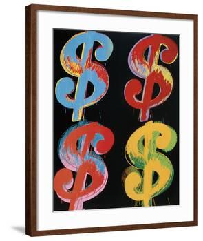 Four Dollar Signs, c.1982 (blue, red, orange, yellow)-Andy Warhol-Framed Art Print