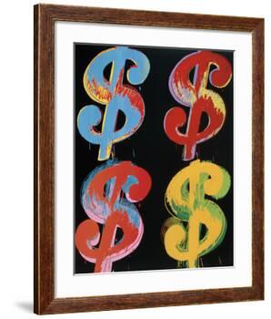 Four Dollar Signs, c.1982 (blue, red, orange, yellow)-Andy Warhol-Framed Art Print