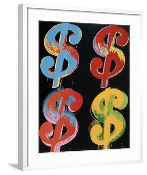 Four Dollar Signs, c.1982 (blue, red, orange, yellow)-Andy Warhol-Framed Art Print