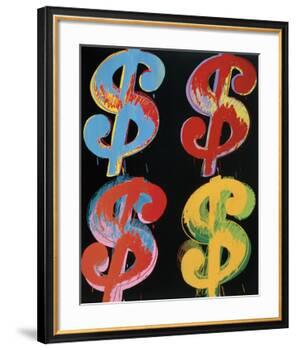 Four Dollar Signs, c.1982 (blue, red, orange, yellow)-Andy Warhol-Framed Art Print