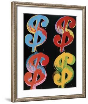 Four Dollar Signs, c.1982 (blue, red, orange, yellow)-Andy Warhol-Framed Art Print