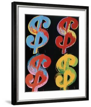 Four Dollar Signs, c.1982 (blue, red, orange, yellow)-Andy Warhol-Framed Art Print