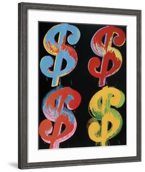 Four Dollar Signs, c.1982 (blue, red, orange, yellow)-Andy Warhol-Framed Art Print