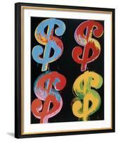 Four Dollar Signs, c.1982 (blue, red, orange, yellow)-Andy Warhol-Framed Art Print